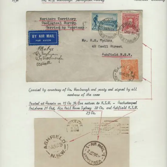 1934 (15th Oct) Darwin to Ashfield, NSW Geological ...