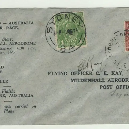 1934 (20th Oct) MacRobertson Air Race - CE Kay ...