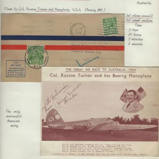 1934 (20th Oct) MacRobertson Air Race - Roscoe ...