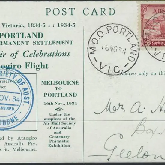 1934 (16th Nov) Portland to Melbourne return ...