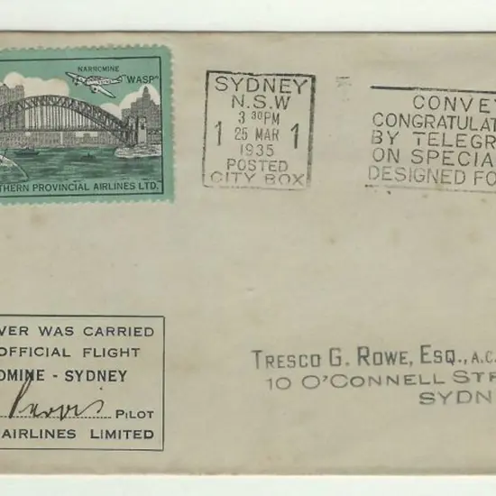 1935 (25th March) Narromine to Sydney WASP ...