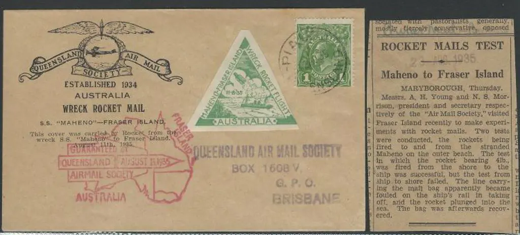 1935 (11th Aug) Rocket Mail from SS Maheno wreck ... Image 1++