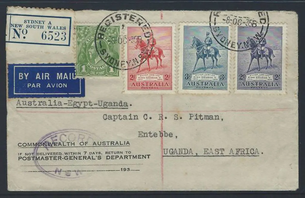 1935 (8th Oct) Australia to Egypt & Uganda. COA ... Image 1++