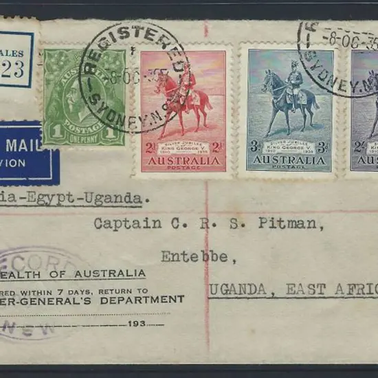1935 (8th Oct) Australia to Egypt & Uganda. COA ...