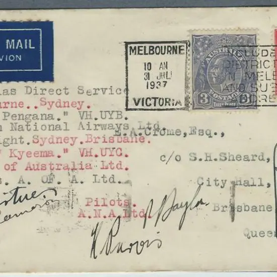 1937 (2nd Aug) Sydney to Brisbane inaugural flight ...