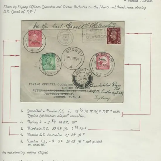 1938 (15th Mar) England to Australia to New ...