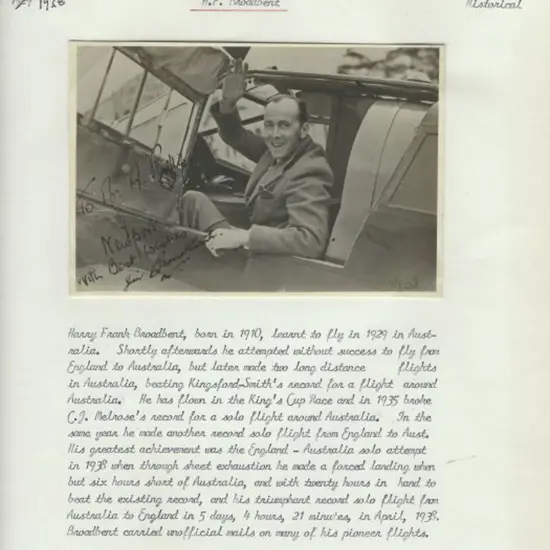 1938 Harry Broadbent in his aircraft cockpit ...