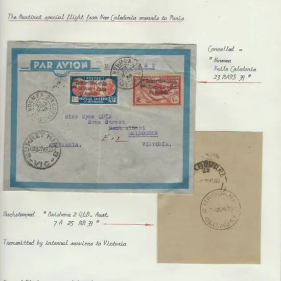 1939 (24th March) New Caledonia to Australia ...