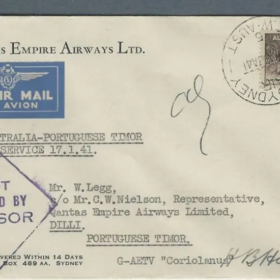 1941 (17th Jan) Aust to Portuguese Timor on Qantas ...