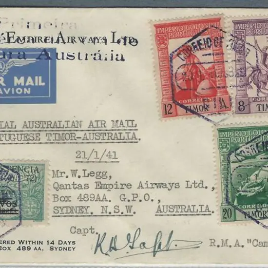1941 (17th Jan) Portuguese Timor to Aust on Qantas ...
