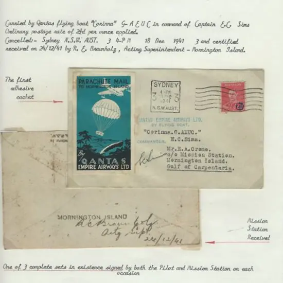 1941 (18th Dec) Sydney to Mornington Island Qantas ...