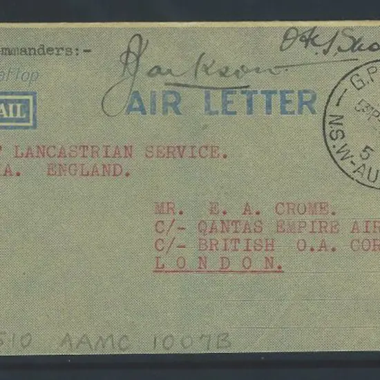 1945 (2nd June) Australia to England Qantas ...
