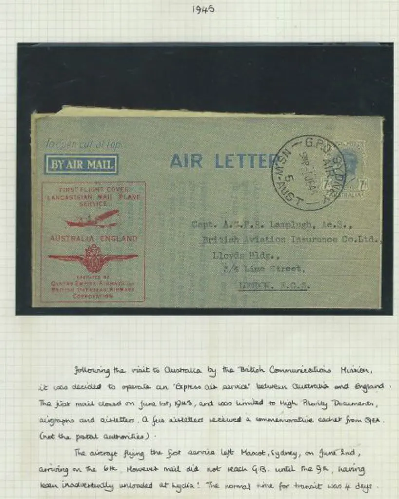 1945 (2nd June) Australia to England Qantas ... Image 1++