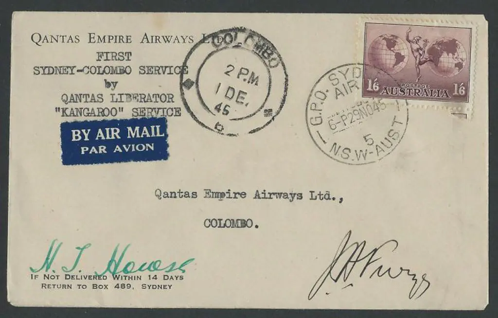 1945 (30th Nov) Australia to Ceylon Qantas env ... Image 1++
