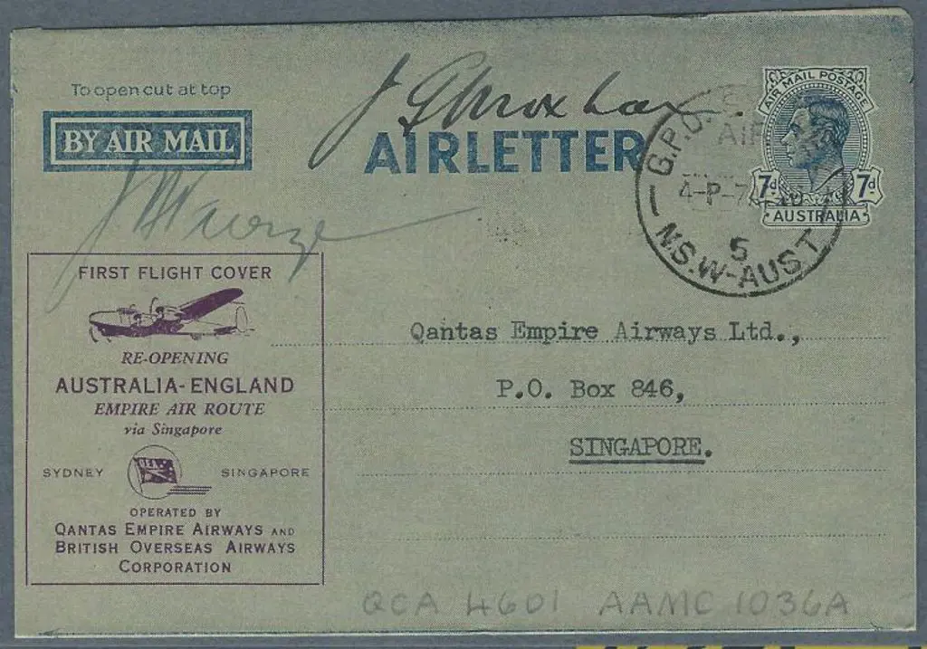 1946 (7th April) Sydney to Singapore Qantas ... Image 1++