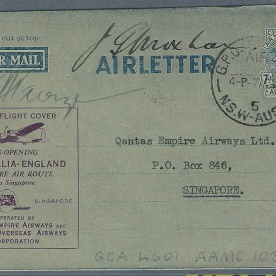1946 (7th April) Sydney to Singapore Qantas ...