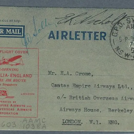 1946 (9th April) Australia to England re-opening ...