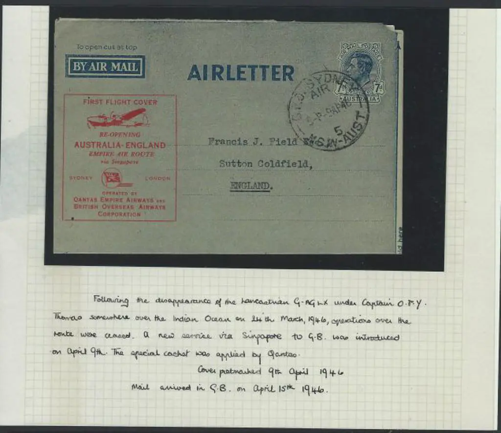 1946 (9th April) Australia to England re-opening ... Image 1++