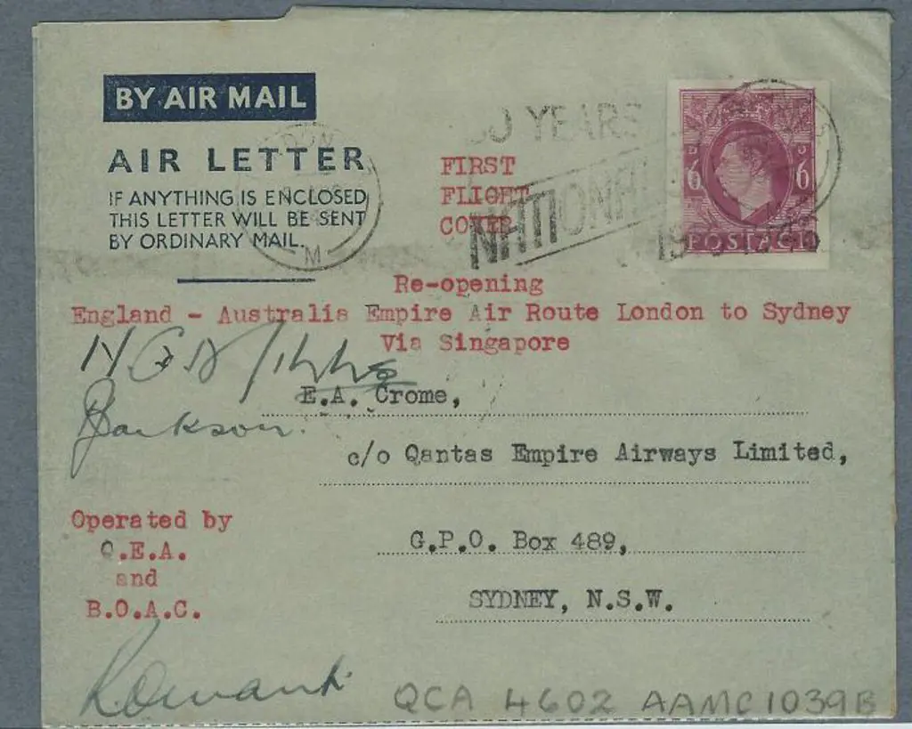 1946 (9th April) England to Australia GB 6d KGVI ... Image 1++