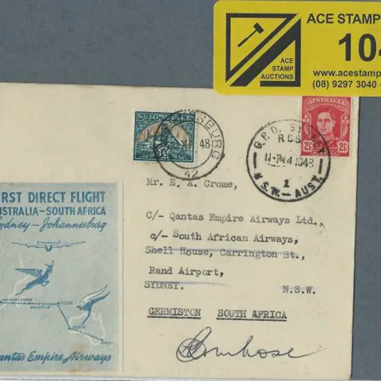 1948 (14th Nov) Australia to South Africa & return ...