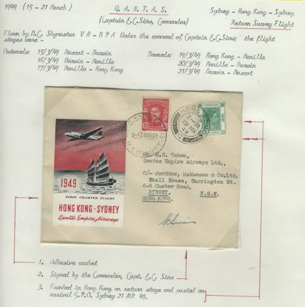 1949 (15th March) Australia to Hong Kong Chartered ... Image 1++