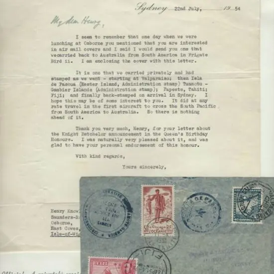 1951 (14th Mar) Chile to Australia via Fiji & ...