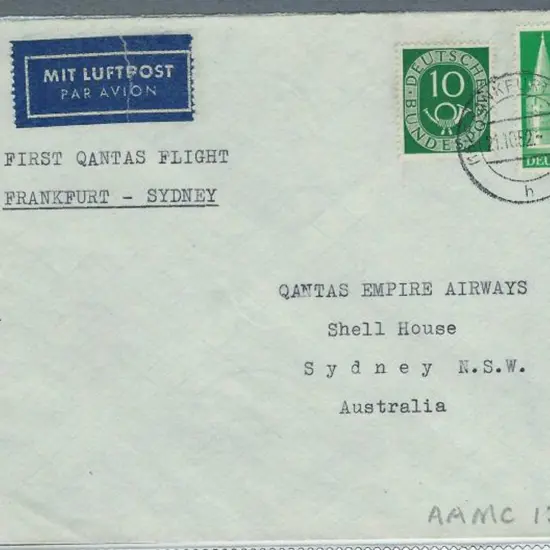 1952 (16th Oct) Germany to Australia Qantas ...