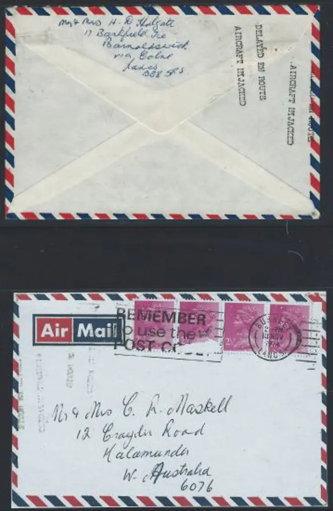 1974 London to Perth Airmail env addressed to ... Image 1++