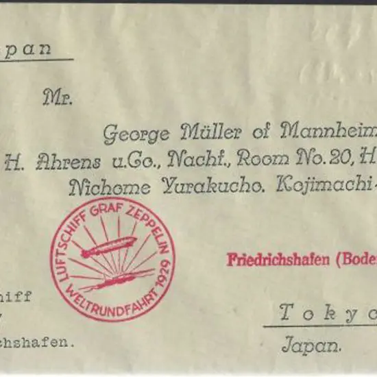 Zeppelin 1929 (15th Aug) Germany to Japan with 4m ...