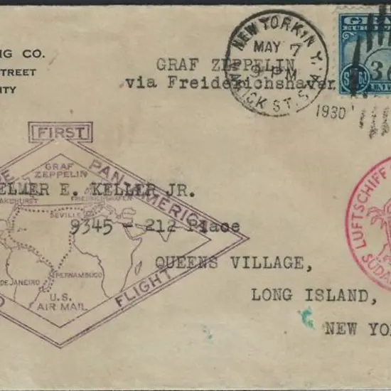 Zeppelin 1930 (7th May) US $2.60 blue tied by New ...