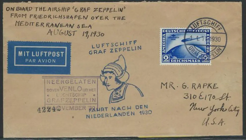 Zeppelin 1930 (11th Nov) Cover to USA bearing ... Image 1++