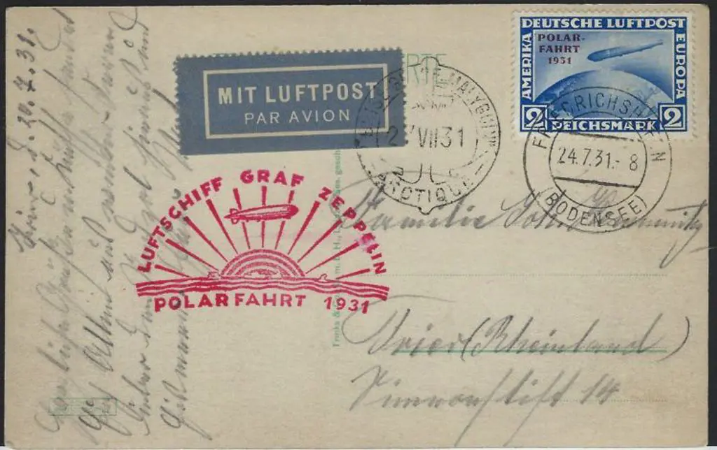 Zeppelin 1931 (24th July) Postcard (view of Trier) ... Image 1++