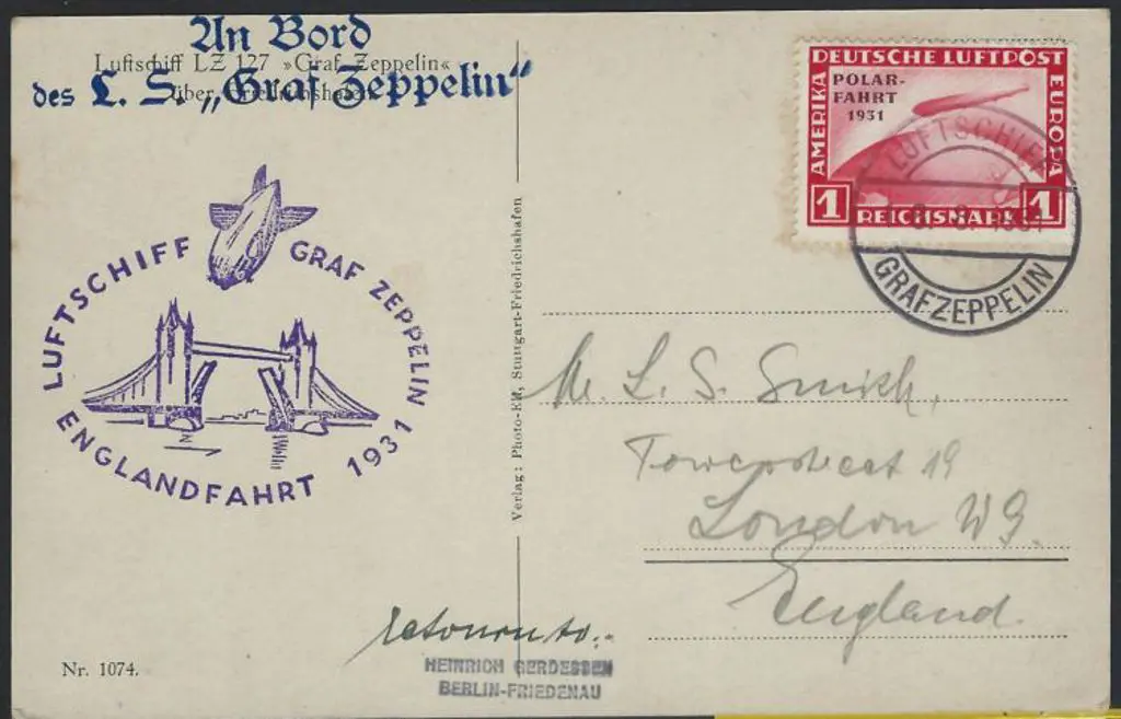 Zeppelin 1931 (18th Aug) b&w ppc with "Luftschiff ... Image 1++