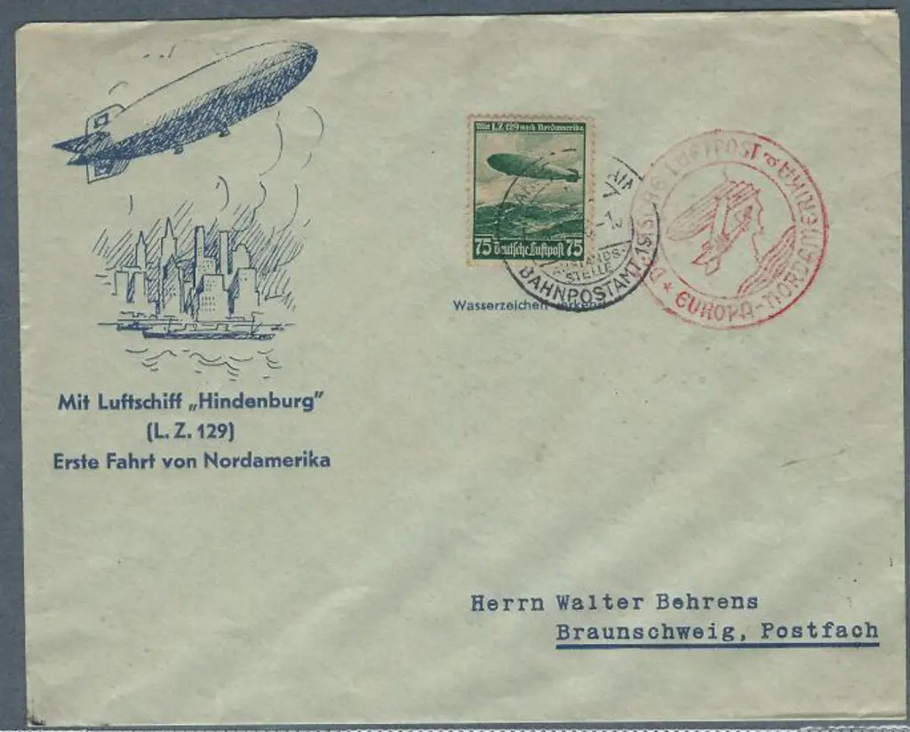 Zeppelin 1936 (6th May) "Hindenburg" Germany to ... Image 1++
