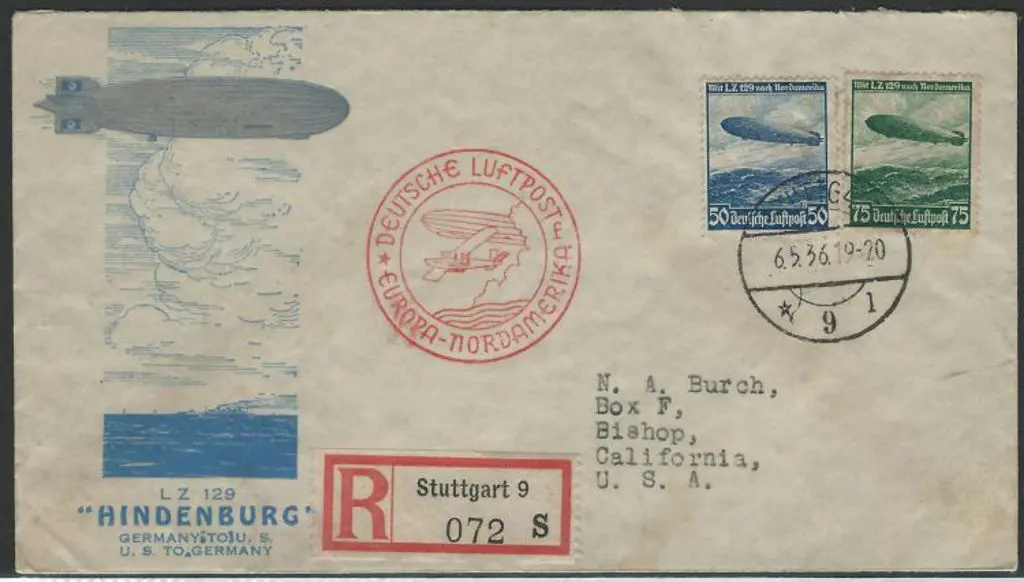 Zeppelin 1936 (6th May) "Hindenburg" return flight ... Image 1++
