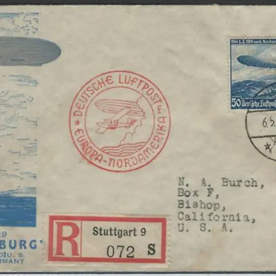 Zeppelin 1936 (6th May) "Hindenburg" return flight ...