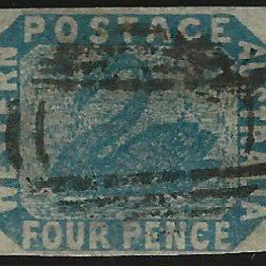 1854 4d blue swan good to fine used with 4 clear ...