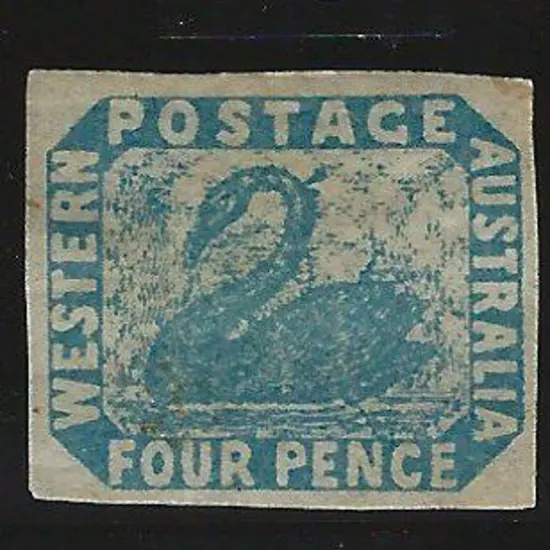 1854 4d blue swan. Fine mint with large part ...