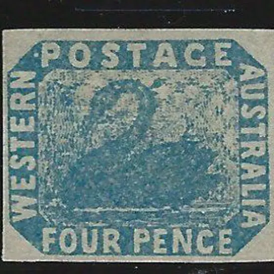 1854 4d blue swan with "white dot left of "P" of ...