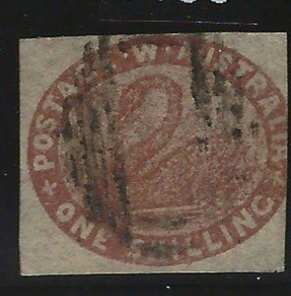 1854/55 1/- deep red-brown swan. 3 clear margins ... Image 1++