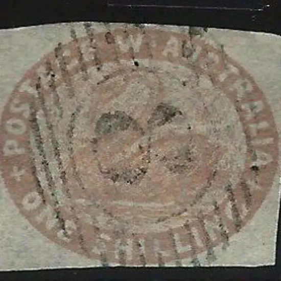 1854 1/- grey brown swan with margins just clear ...