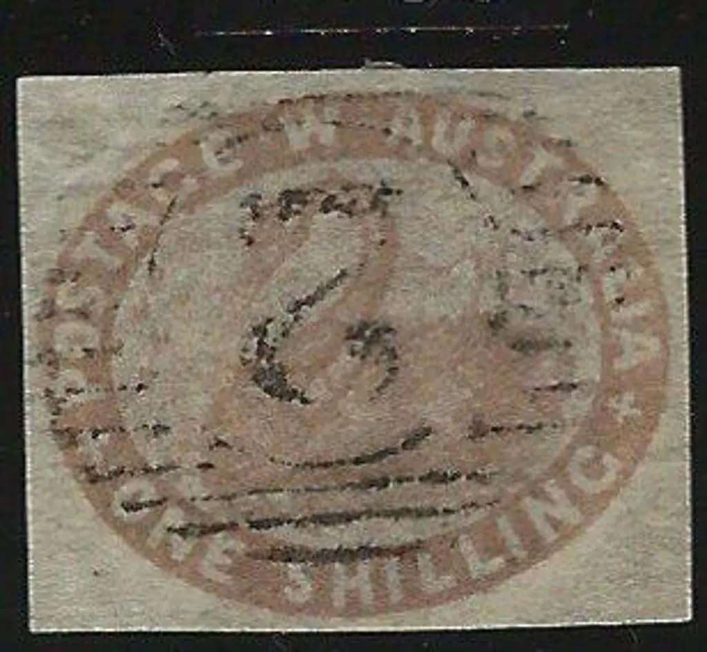 1854 1/- pale brown swan cut square with clear ... Image 1++