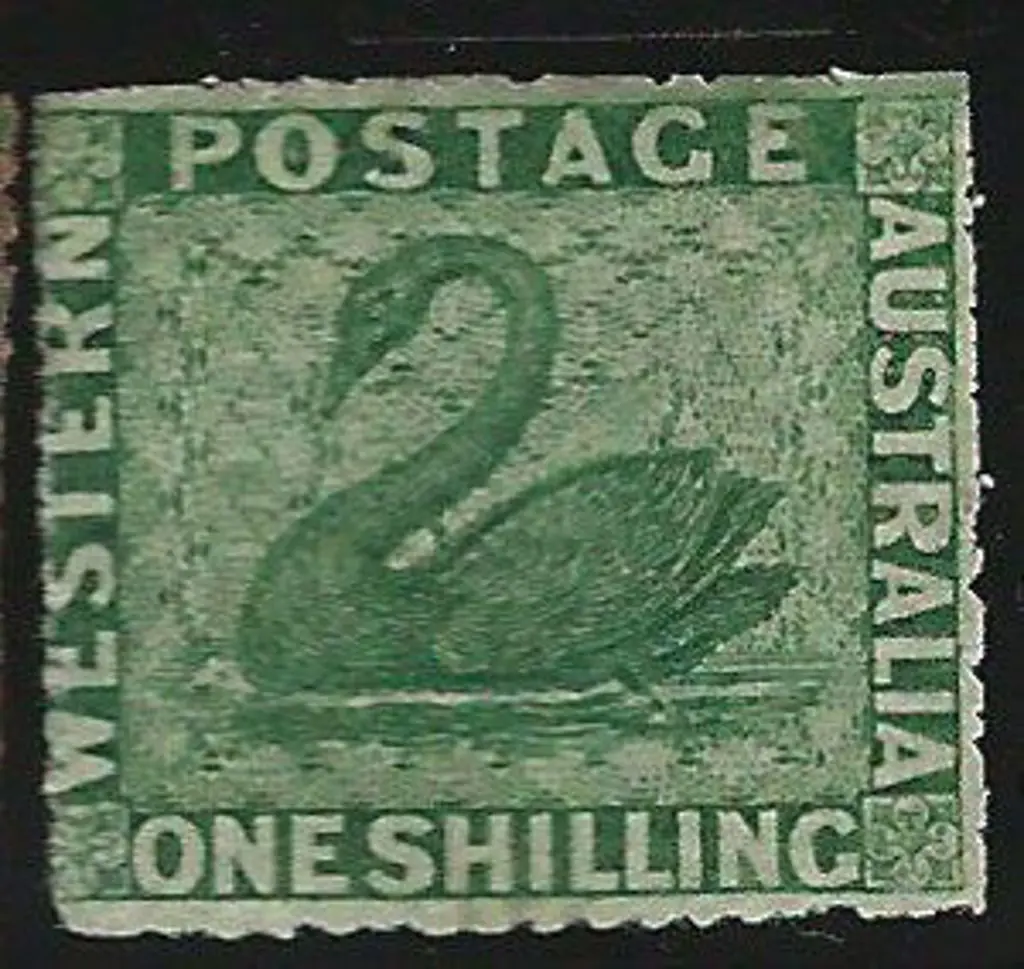 1861 1/- green swan, perf. 14-16 very rough & part ... Image 1++