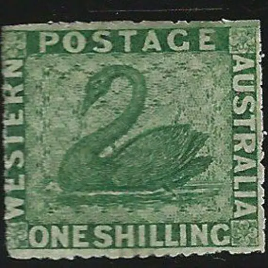 1861 1/- green swan, perf. 14-16 very rough & part ...