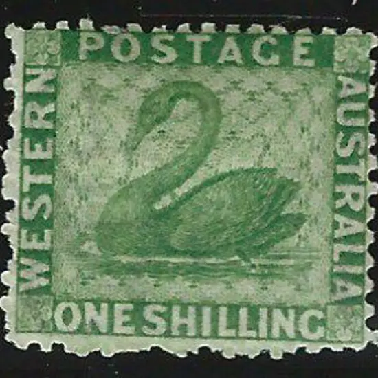 1864/79 1/- bright green swan, perf. ...