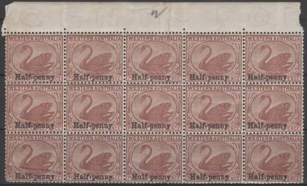 1885 3d red brown swan with "Half-penny" surcharge ... Image 1++