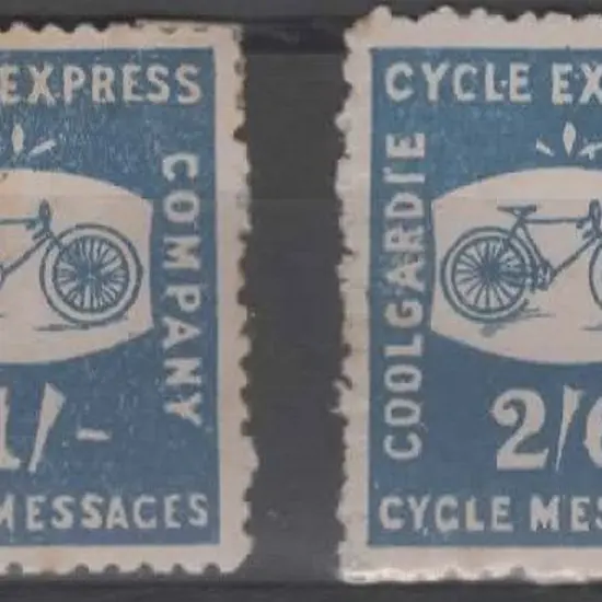 1895 1/- & 2/6d blue Coolgardie Cycle Express, ...