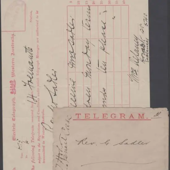1896 (23rd Dec) Electric Telegraph receival form ...