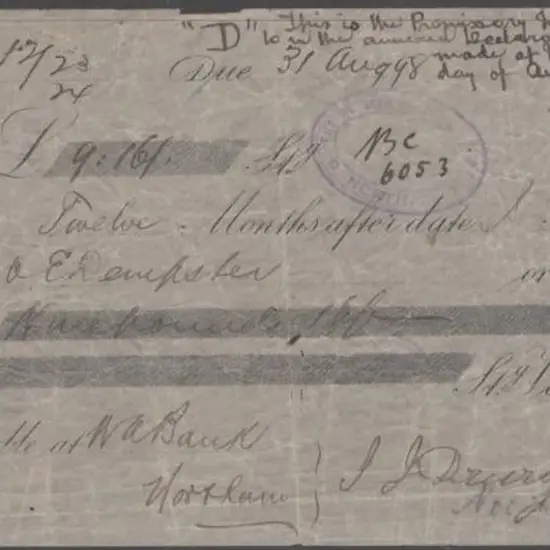 1897 (17th Sept) promissory note for £9/10/- with ...