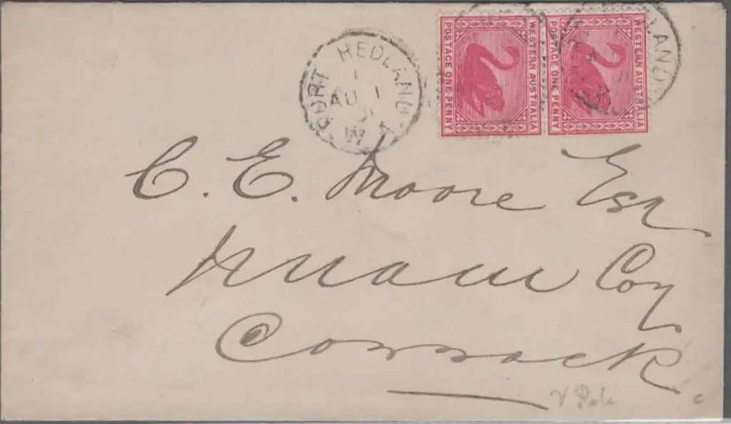 1901 (4th Aug) Port Hedland 3b in 1 (2) on 1d pair ... Image 1++